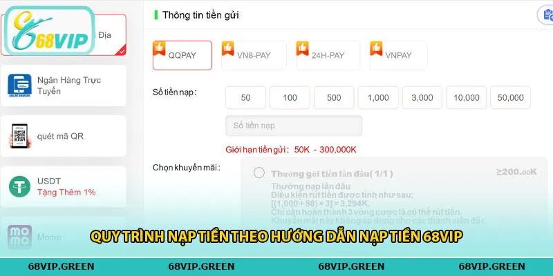Quy trình nạp tiền theo hướng dẫn nạp tiền 68vip